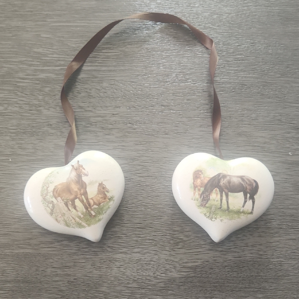 Heart-Shaped Ceramic Ornaments with Horse Design
